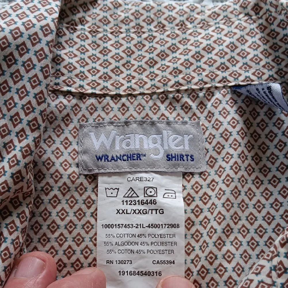 Wrangler Western Brown Patterned Pearl Snap‎ Shirt XXL